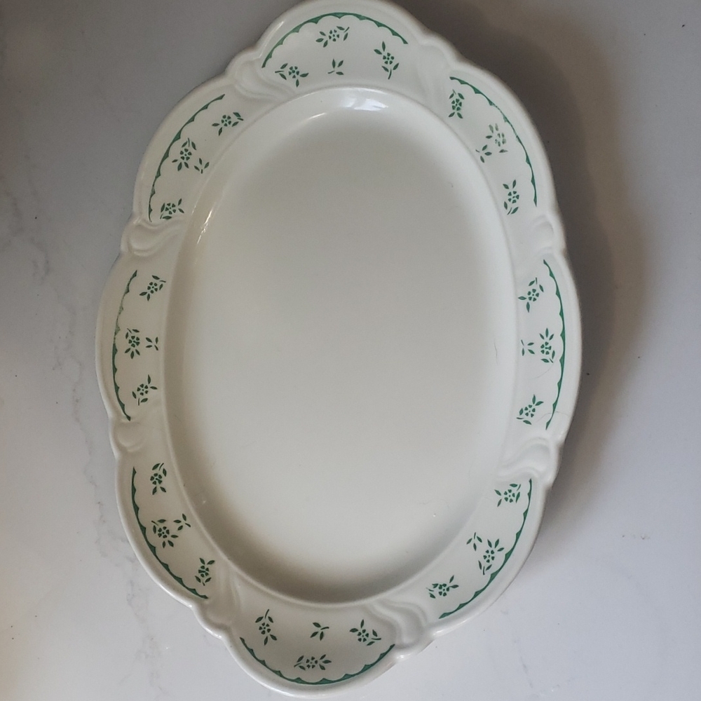 Vintage platter Taylor Smith china 363 green flowers leafs on edge